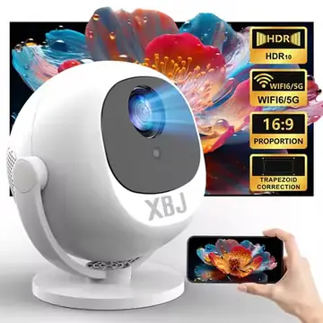 XBJ Mini 4K Home Theater Projector, Android WiFi 6 BT 5.0 Auto Keystone 360° Rotation Portable Video Projector for Outdoor Home
