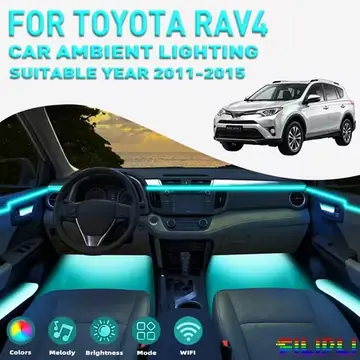 For TOYOTA RAV4 2011-2015 CAR AMBIENT LIGHTING colorful 6 Lights kit RGB colors iridescent interior car lights strip6-in-1 LED Interior Hidden Acrylic Strip Symphony Atmosphere Lamp Neon acrylic light strip Lighting and decorative lamps Long Standby