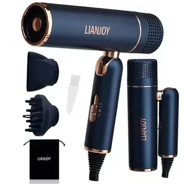LIANJOY Foldable Fast Drying Hair Dryer With Diffuser, 1600W Professional Ionic Blow Dryer With Intelligent Constant Temperature For Women, Lightweight, Portable Hairdryer For Travel, Valentine's Day Gift Set For Lover, Girlfriend And Boyfriend