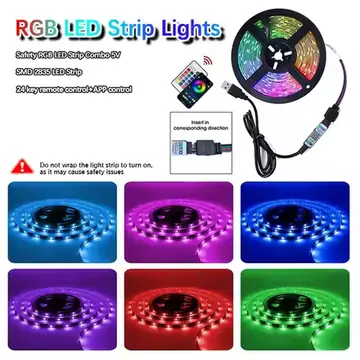 RGB LED Strip Lights USB Smart APP Control 24 Keys Remote Flexible Color Changing LED Tape Lamp for Bedroom Home Party Decor