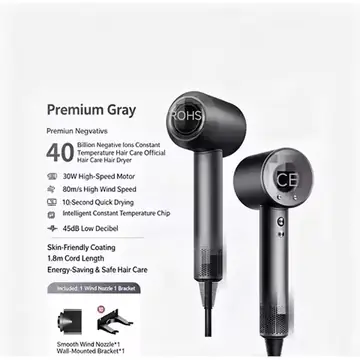 High Speed Hair Dryer 40M Negative Ions Constant Temp Fast Drying Low Noise Professional Salon Blow Dryer with Nozzles