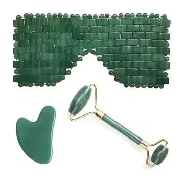Dongling Jade Cooling Eye Mask Natural Jade Sleeping Eye Cover Face Massager Facial Massage Jade Roller Guasha Board Scraper Set