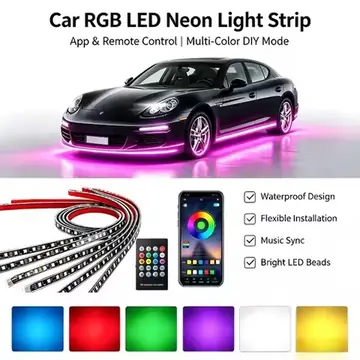 RGB Dream Color Car Underglow LED Strip Lights APP Remote Control Neon Underbody Light Auto Exterior Decorative Atmosphere Lamp