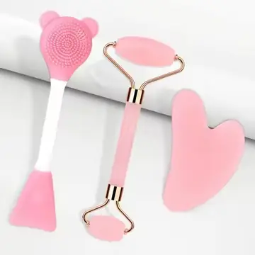 Natural Jade Facial Roller Scraping Board Set Face Neck Body Skin Care Beauty Tools Portable Rose Quartz Facial Massager Tools