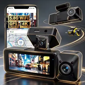 A6707 Dual Lens Dash Cam 3-Channel Front 4K + Rear 1080P + Interior 1080P HDR Supercapacitor, GPS, WiFi 24H Parking Monitor