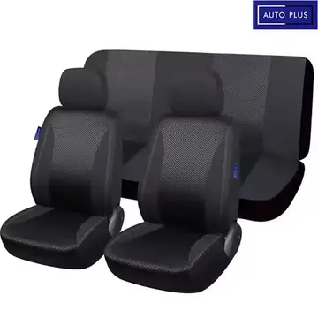 AUTO PLUS Checkered Polyester Patchwork Mesh Fabric Universal Unisex Car Seat Covers Set Accessories Interior With Sponge