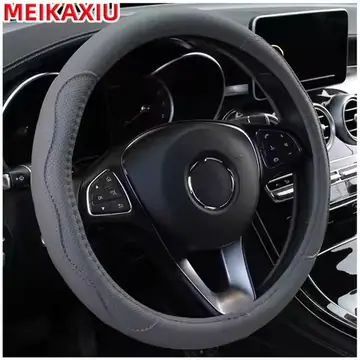 38cm PU Fiber Leather Steering Wheel Cover Embossed Style round Car Decorations Accessory with Inner Ring for All Seasons