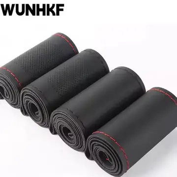 Car Accessories Hand Stitched General Wear Resistant Non-slip Leather Steering Wheel Cover For 38cm Car Steering Wheel Cover
