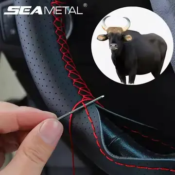 SEAMETAL Genuine Leather Steering Wheel Cover 37-38cm Universal DIY Braided Car Steering Wheel Protector with Needles and Thread