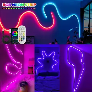 1M-5M RGB Neon LED Strip, App Controlled Flexible Lights for DIY Bedroom and TV Backlight Decor