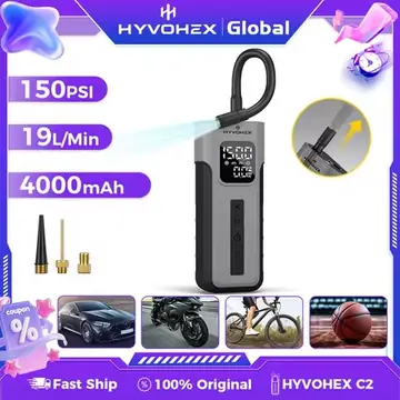 HYVOHEX C2 Cordless Tire Inflator Pump 100% Duty Cycle 4000mAh Car Air Compressor for Cars Motorcycles Balls LED Light