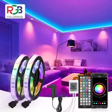 (EU Plug) LED Strip Light RGB Music Sync Color Changing Sensitive Built-in Mic, App LED Lights DC12V Flexible
