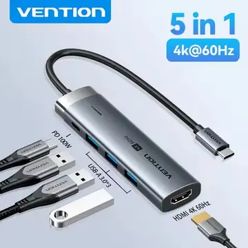 Vention 5 in 1 USB C 4K 60Hz HDMI HUB USB 3.0 HUB PD 100W Multiport Docking Station Adapter for MacBook Dell iPhone iPad Android