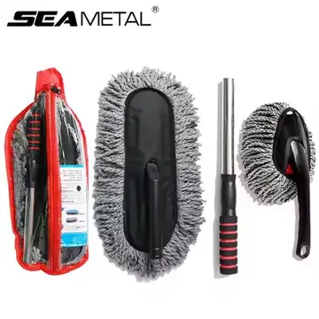 SEAMETAL Microfiber Car Washing Mop Scalable Handle Dust Remover Cleaning Brush Kit Soft Hair Car Detailing Duster Mop Wash Tool