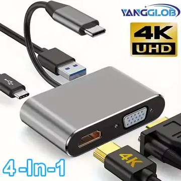4 in 1 USB C Hub Multiport Adapter Docking Station Type C to 4K HDTV VGA 100W PD Fast Charge Splitter for MacBook Pro/Air Laptop