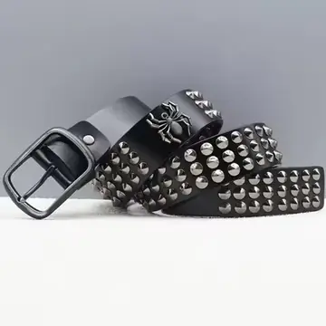 Leather Heavy Industry Metal Rivet Punk Belt Skull Y2K Style Fashion Leather Belt, Men's and Women's Needle Buckle Jeans Belt.