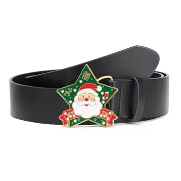 Santa Claus Belt for Men and Women, Black Faux Leather Belt with Star Buckle, Christmas Casual Men's Belt for Jeans Pants