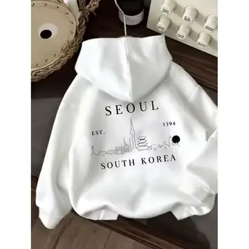 Unisex Oversized Pullover Hoodie Seoul South Korea City Skyline Graphic Casual Streetwear Long Sleeve Fleece Sweatshirt Autumn