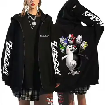 Anime Danganronpa Monokuma Merch Zipper Hoodie Men Women Clothing Manga Retro Oversized Zip Up Jacket Unisex Cosplay Streetwear