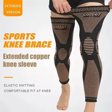 1 Pair Copper Compression Knee Sleeves, Stretchable Full Leg Support Knit Fabric Knee Brace Breathable