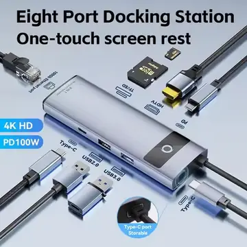 Type C 8-in-1 4K HD USB C Hub to Ethernet Port PD 100W Adapter for SD TF Card HDTV Macbook Pro USB 3.0 Hub Laptop Accessories