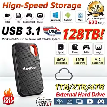 High-Speed Portable SSD 1TB Original USB3.1 Hard Disk 128TB External Hard Drive for PC/MAC/Laptop