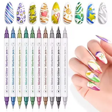 10 Color 3D Nail Pen Set, Double Headed Metal Nail Tip Graffiti Point Pen, Quick Drying Long Lasting Acrylic Paint Pen
