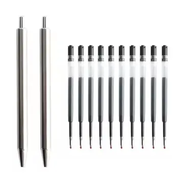 Metal Gel Pen Stainless Steel Push style Gel Pens 0.5mm Blue Black Ink Student School Stationery Supplies Silver Pen