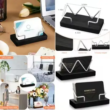 2 Pieces Wood Business Card Holder For Desk Wooden Business Card Display Stand Postcard Holder For Office Home Desktop Black, Silver