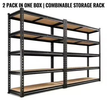 2 Pack Heavy Duty 5 Tier Storage Shelving Unit, Boltless Adjustable Metal Frame Wood Deck Storage Rack, 2 Sizes Available, Garage Basement Warehouse Organizer Rack
