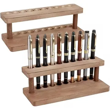 10-Slot Wood Pen Display Stand Coconut Brown Solid Wood Vertical Desk Organizer with Hardwood Finish Fountain Pen Holder