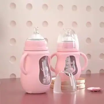 Wide Neck Glass Baby Bottle with Silicone Sleeve & Anti-Colic Straw Nipple – BPA-Free Newborn Feeding Set for Weaning Transition