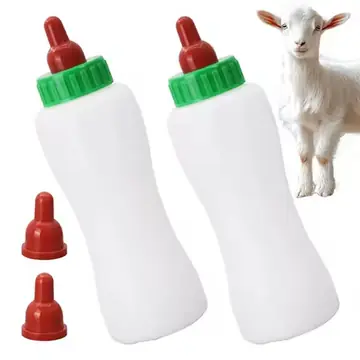 2Pcs Goat Sheep Calf Feeding Bottle Set with Replaceable Red Nipples, Baby Animal Nursing Milk Feeder for Farm Livestock Pets.