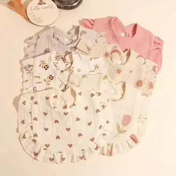 2Pcs Infant Toddler Pure Cotton Lotus Leaf Edge Drool Towel Four Layer Muslin 100% Cotton Printed Bib Newborn Feeding Burp Cloth