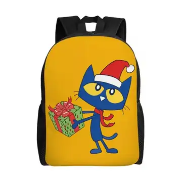 Petes the cat celebrate christmas Backpack Kawaii Backpacks Men Workout Print High School Bags Colorful Rucksack