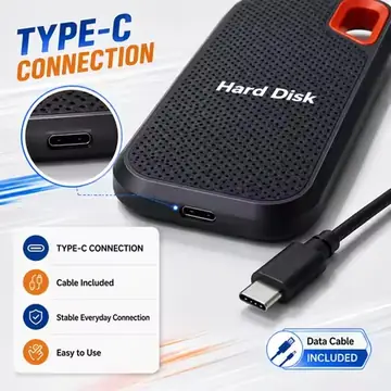 USB C Portable SSD 1TB 2TB Waterproof Anti-drop High Speed Solid State Drive for Laptop PC MAC Phone Office