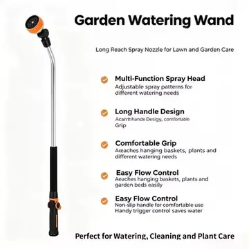 Multi Function Nozzle Watering Tool , 36-Inch Extra Long Heavy Duty Garden Hose Wand with 8 Spray Patterns & 180° Swivel Head, Long Hose Nozzle Sprayer with on/off Thumb Control