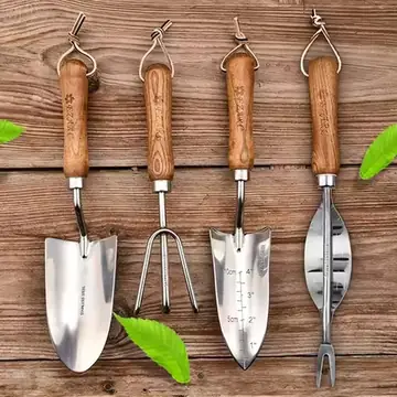 4pcs/set Heavy-duty Garden Tool,Durable Stainless Steel And A Sturdy Wooden Handle. Includes Hand Shovel, Trowel, Garden Rake