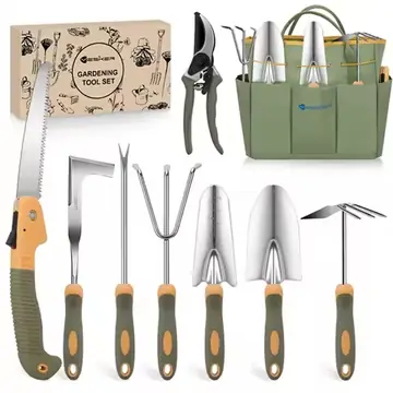 Gardening Tools 9-Piece Heavy Duty Garden Tool Set Gardening Supplies Gifts for Women Men Gardening Hand Tool Kit w Non-Slip Ergonomic Rubber Handle, Durable Garden Bag, Pruning Shears