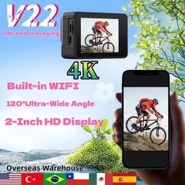 V22 2.0-inch 30m Underwater Waterproof Helmet Video Recording Cycling Skiing Sport Cameras 4K/30fps Action Camera Ultra HD WiFi