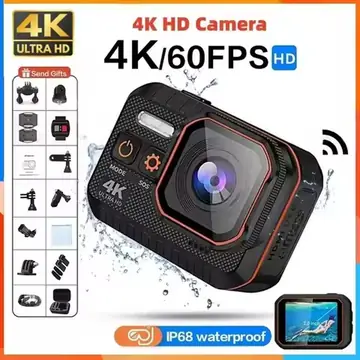 4K HD 60FPS Mini Camera Wifi Outdoor Sport 170° Wide Angle Action Kam Waterproof Bike Motorcycle Helmet Body Cam with LED Screen