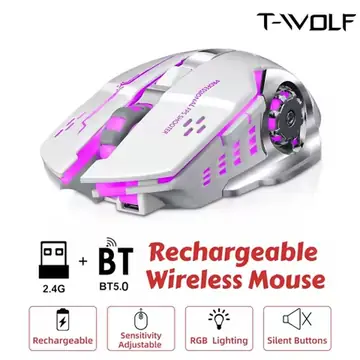 Wireless Gaming Mouse Bluetooth 2.4G Dual Mode RGB Silent Rechargeable Back to School Ergonomic 2400DPI Mice for MacBook Laptop Student