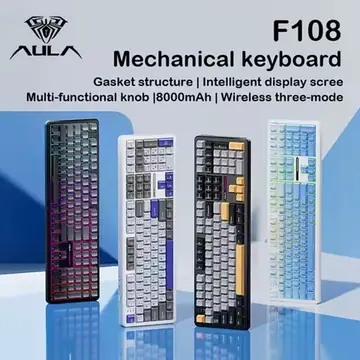 AULA F108 Wired Bluetooth 2.4Gwireless three - mode connection mechanical keyboard gasket structure RGB lighting effect
