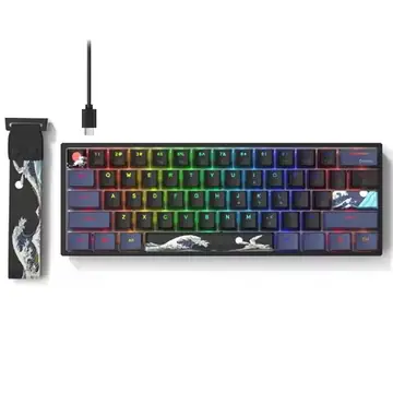 Womier WK61 PRO 60% Keyboard Hot-Swap Black Kanagawa Keyboard RGB Wire Gaming Mechanical Keyboard Anime Pudding PBT Keycap