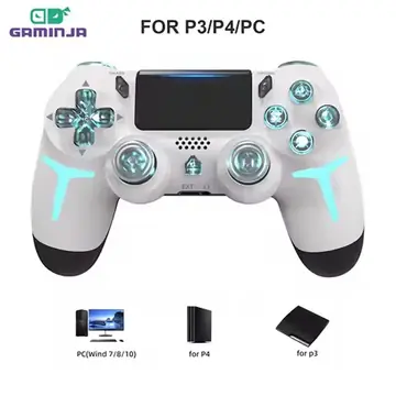GAMINJA Wireless Game Controller For PS4 PS3 Console Computer PC RGB Light LED Bluetooth Gamepad 6-axis Gyroscope Dual Vibration