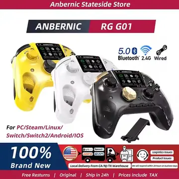 Anbernic RG G01 Interactive Screen Wireless Gaming Controller Compatible with PC/Steam/Linux/Android/Switch/IOS 2.4G Wireless Bluetooth Controller Gamepad Hall Effect Triggers