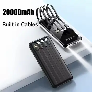 New 20000mAh Power Bank External Battery Built in Cables Fast Charging Portable Charger for IPhone Samsung Pixel Poco Powerbank