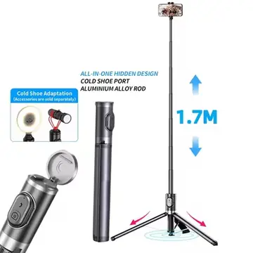 1.7m automatic pop-up expandable tripod selfie stick for mobile phone shooting wireless Bluetooth remote optional light