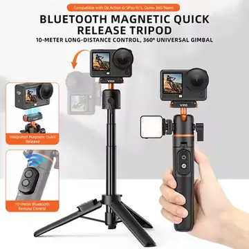 VRIG 21" Bluetooth Magnetic Selfie Stick for DJI Osmo Action 6/5 Pro/ 4/ Osmo 360 Camera Quick-Release Tripod for Mic Light Vlog