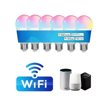 8Pcs 15W WiFi Smart Light Bulb E27 LED RGB Lamp Work with Alexa/Google Home 85-265V RGB+White Dimmable Timer Function color Bulb